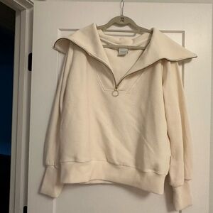 Varley Size M cream Vine Oversized Ribbed Half Zip Pullover Sweatshirt OS37-20